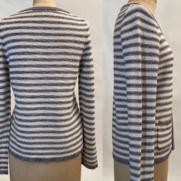 NWOT Banana Republic Ivory & Navy Lurex Stripe Cardigan With Pockets Size M - Picture 4 of 10